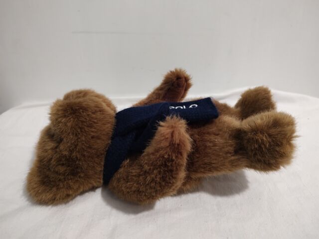 Vtg 2001 Ralph Lauren 10” Stuffed Plush Teddy Bear w/ Navy Blue Polo Logo Scarf