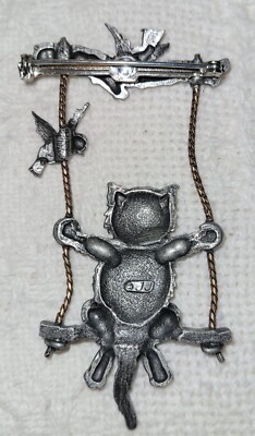 Signed JJ Jonette Vintage Swinging Cat Birds Pin Brooch J74 | eBay