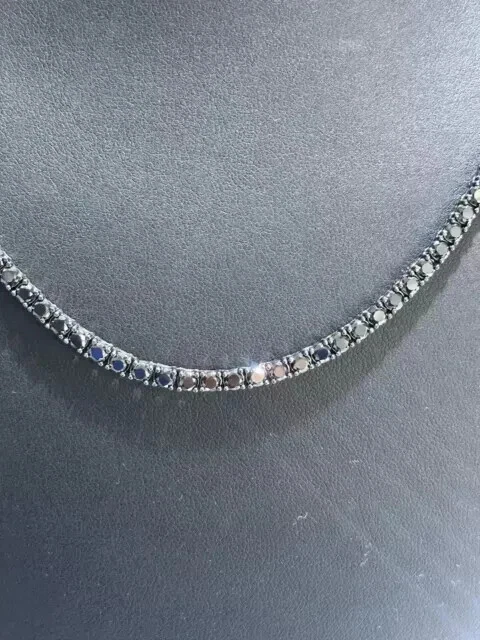 4 мм круглый Lab создал черный оникс мужской теннис ожерелье 20 14K черное золото покрытием - Изображение 2 из 4