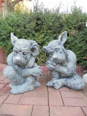 Steinfiguren Statue Gargoyle Set, Gartenfigur, Torwächter, Fabelwesen, Steinguss