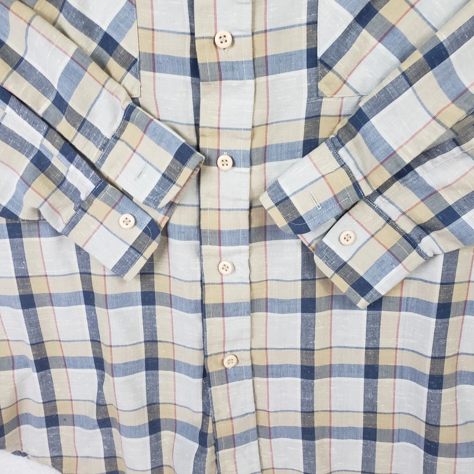 Camisa de vestir vintage Levis para hombre L grande beige azul a cuadros informal manga larga Foto 2 de 4