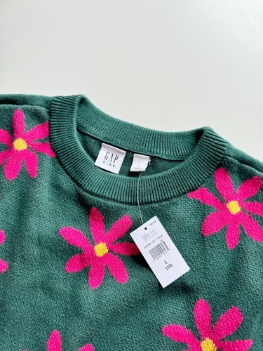 3 Piece Girls' Size L (10-11) GAP - Green Sweater, Striped Dress, Floral Shorts - Picture 4 of 15