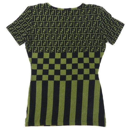 Auth FENDI Zucca Short Sleeve Top Khaki/Black Rayon/Polyurethane - e60140g - Picture 2 of 9