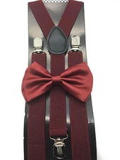 Adult Burgundy Suspenders and Bowtie Set Wedding Prom Groomsmen Maroon USA Sell