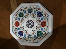 18'' White Marble Table Top Coffee Center Inlay Malachite handmade Lapis z8