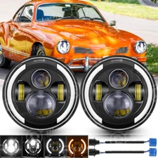 2pcs 7" LED Headlights Round DRL Hi/Lo Turn Signal For VW Karmann Ghia 1967-1974