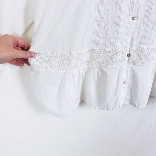 TINY Anthropologie Mujer Top M Blanco Manga Larga Campesino Country Western Boho - Imagen 4 de 11