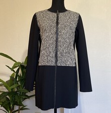 Elie Tahari Tweed Panel Long Sleeve Sheath Dress XS Full Zip Black Mini Office