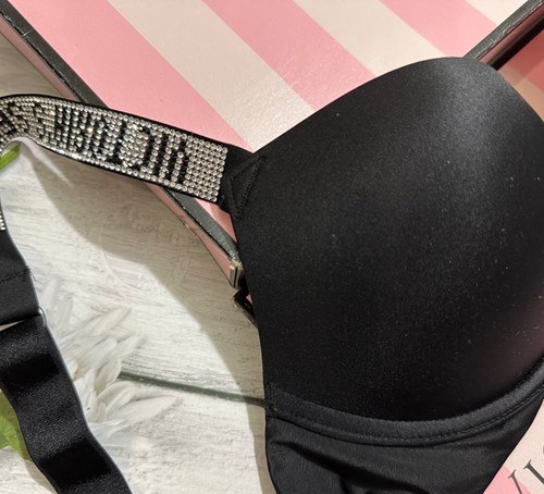 Victoria's Secret Shine Strap Rhinestone Push-Up Bra Bikini Set Black - Picture 6 of 7
