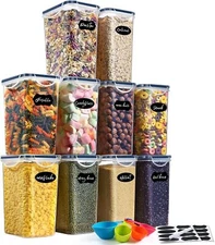 Cereal & Dry Food Storage Containers with 4 Sided Lock Lids System Airtight 10Pc