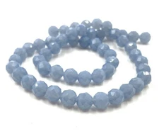50pcs Vintage Czech Blue Opal Glass Machine Cut Faceted 8mm. Round Beads T437