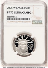 2005-W Proof Platinum Eagle 1/2 oz Brown Label NGC PF70 1964.28 per troy oz