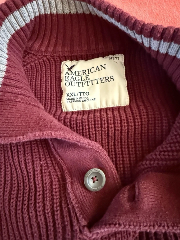 Suéter American Eagle Hombres 2XL XXL Rojo Borgoña Pesado Grueso Acanalado Tejido Pullover Foto 4 de 4