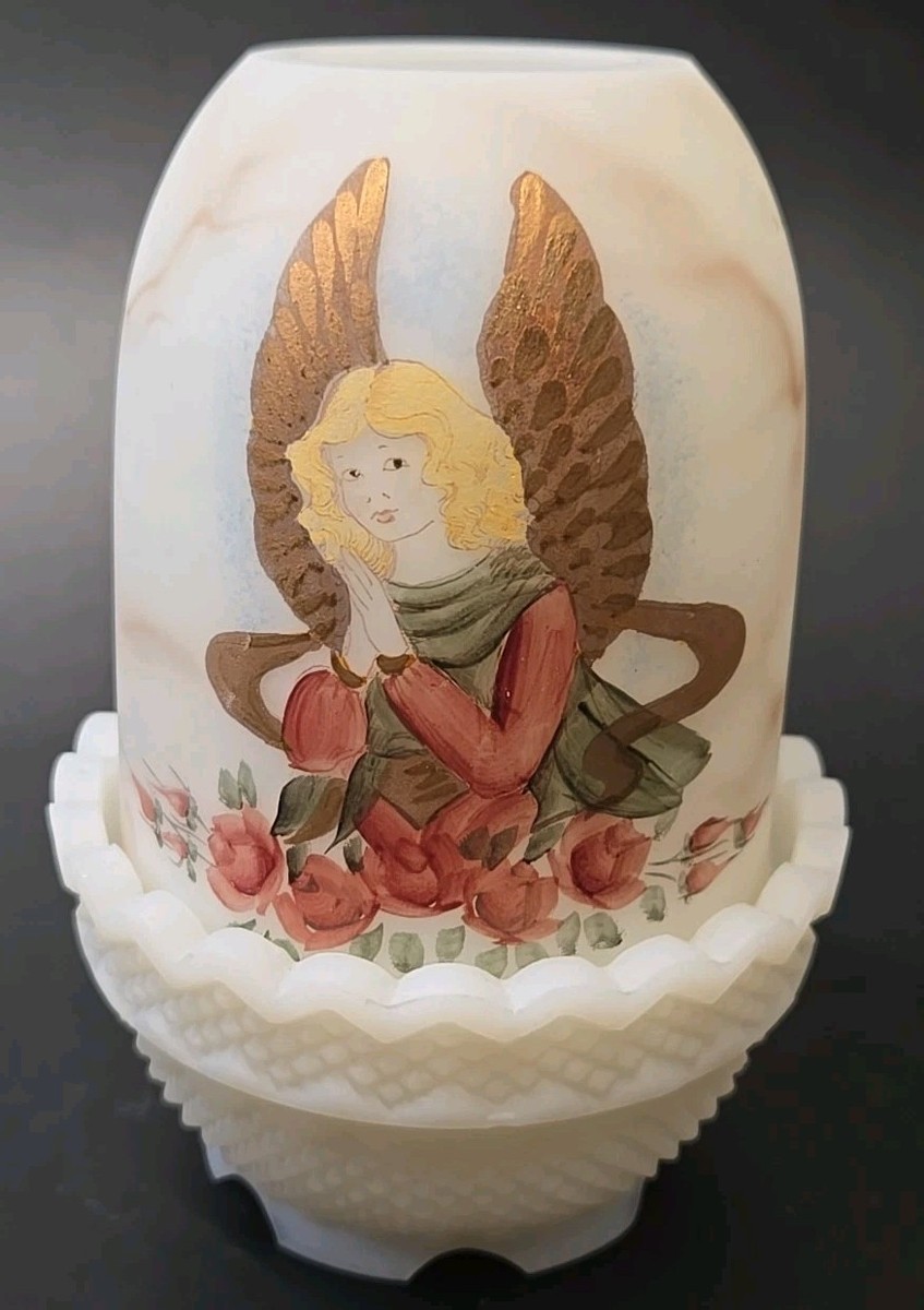 FENTON GLASS FAIRY LIGHT LAMP PRAYING ANGEL IVORY SATIN GLASS | eBay