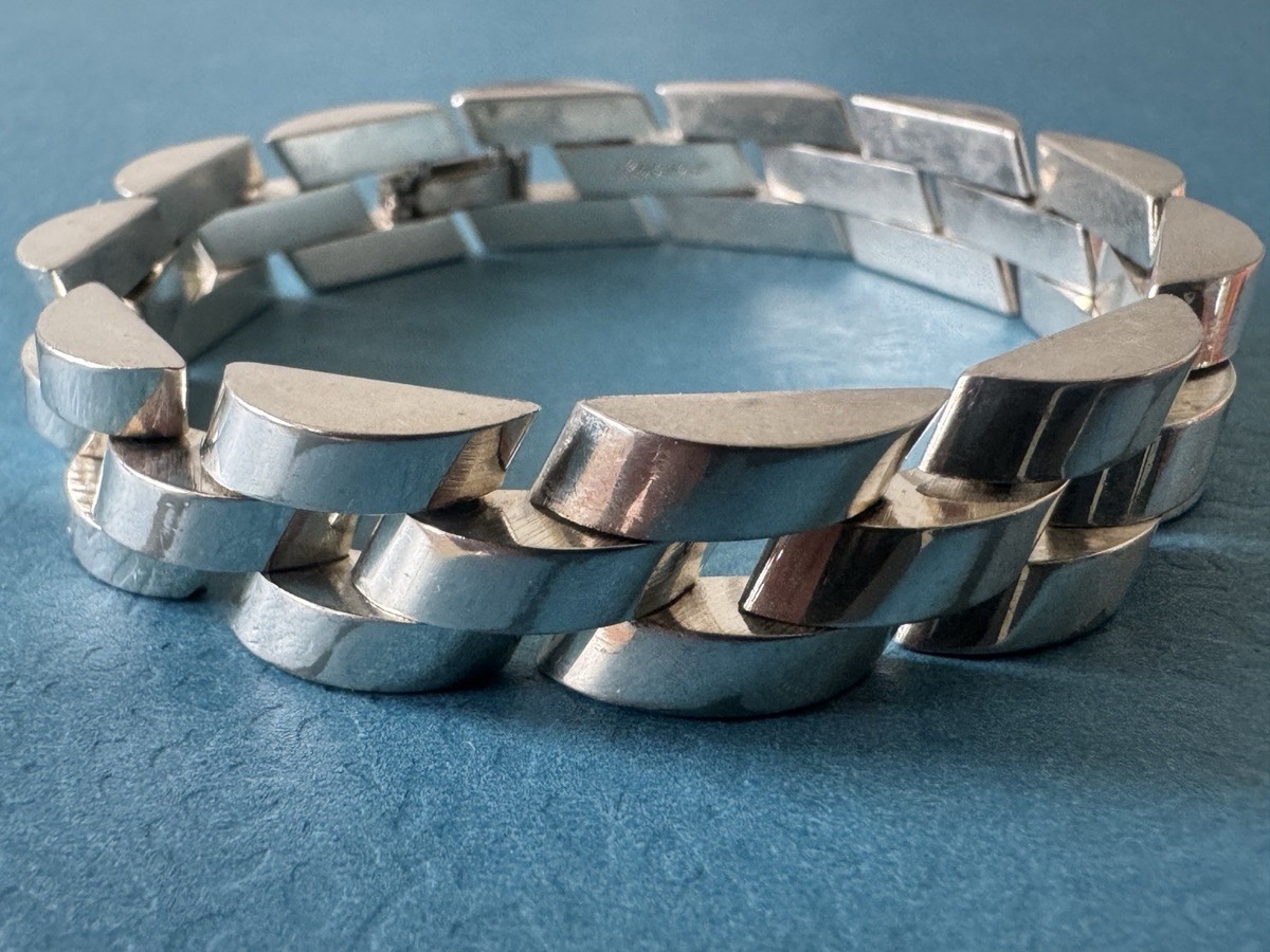 M571 1970s Mexico Taxco シルバー バングル Vintage Taxco Mexico .925 Sterling Silver Bracelet, Size 7.5