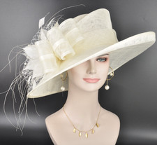 Off White Wide Brim Kentucky Derby Hat, Royal Ascot Hat, Tea Wedding Party Hat