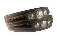 NOCONA Mens Ribbon Concho Western Style Brown Black Leather Sz 40 Belt N 2476502