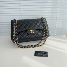 Chanel Jumbo Lychee Cow Black Gold leather handbags