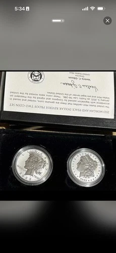 2023-S Reverse Proof $1 Morgan and Peace Silver Dollar 2pc Set Box ,OGP