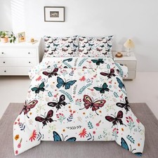 Colorful Butterfly Comforter Set for Girls Boys Kids Size Twin Blue Pink
