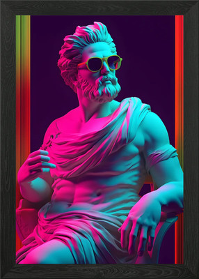 Statue with Sunglasses in Neon Ligh Framed Wall Art Poster Canvas Print Picture