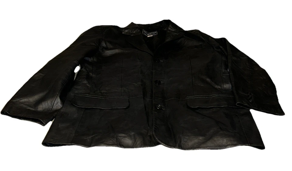 Chaqueta Blazer LR Cuero Genuino Piel de Cordero Para Hombre XXL Negra Bolsillo Trasero Oculto Foto 3 de 4