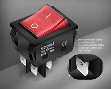 1x 30A 250V Heavy Duty KCD2 Rocker Switch ON OFF DPST 4 Pin With Red Light