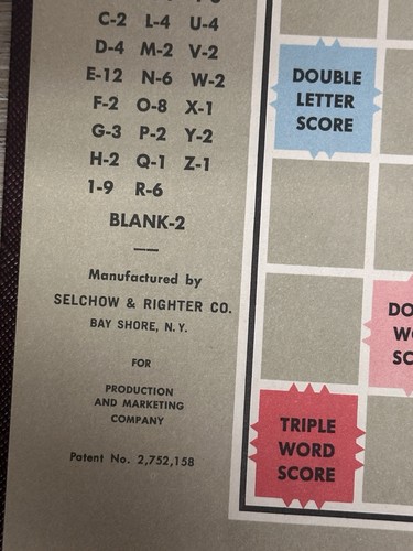 Vintage 1948 Scrabble Game BOARD ONLY Replacement Selchow & Righter USA GPC - Picture 2 of 5