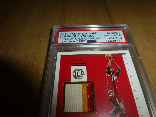 2018 Panini Encased Dominique Wilkins 3 Color Patch PSA 8 AUTO 9 Legendary /25 view 2