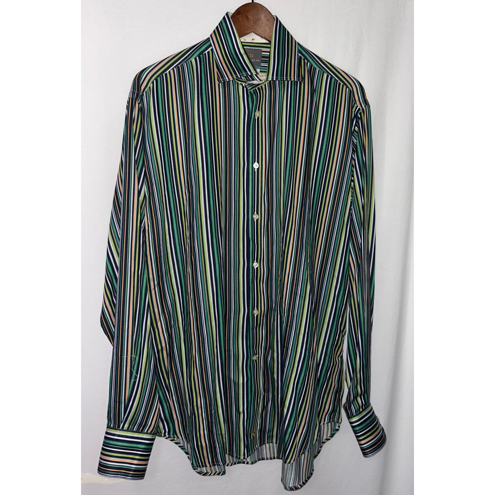 Thomas Dean Shirt Mens L/G Long Sleeve Button Down Striped Dress Casual