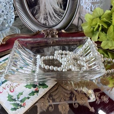 Vtg Anchor Hocking Pressed Glass Rectangular Dish - 6” - Ribbed Sawtooth Ends
