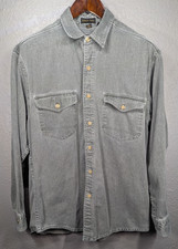 Vintage Eddie Bauer Elkhorn Gray Twill Men's M Shirt 100% Cotton Made in USA