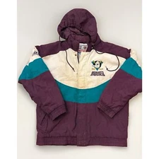 Vintage 90s Mighty Ducks Embroidered Puffer Jacket By Apex One NHL Official Sz L