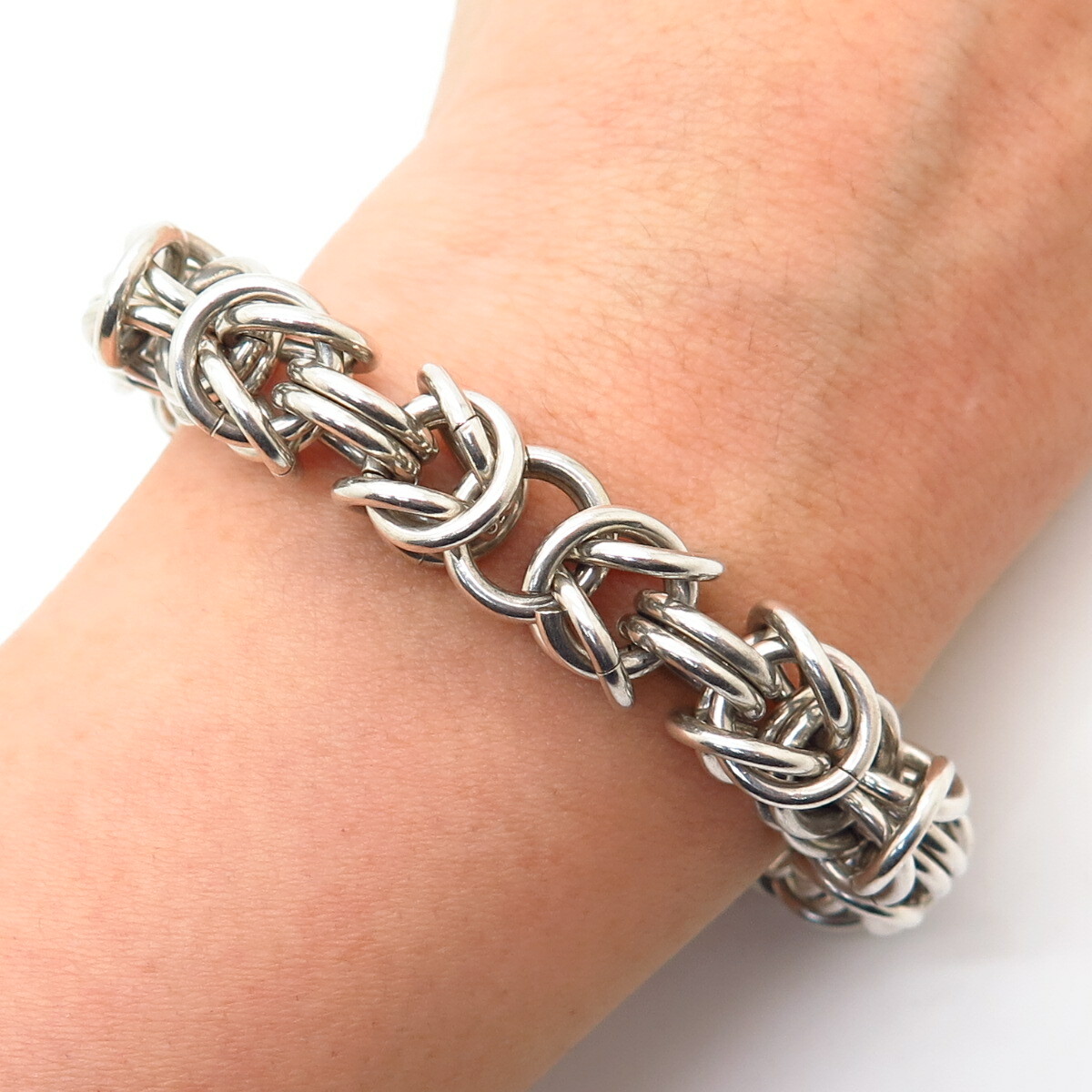 925 Sterling Silver Heavy Thick Square Byzantine Link Bracelet 6 3/4