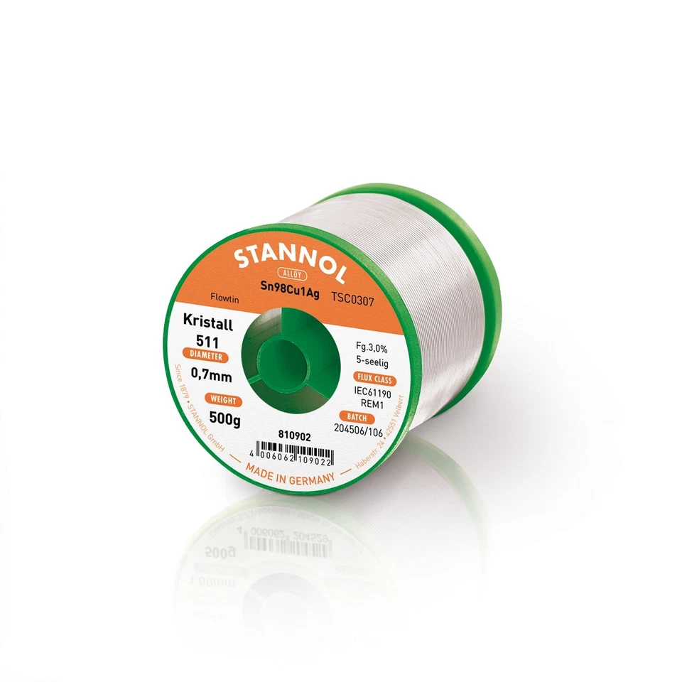 STANNOL Lötzinn Draht 0,7mm 500g Mit Fluss STANNOL 810902 Bleifrei - Bild 1 von 1