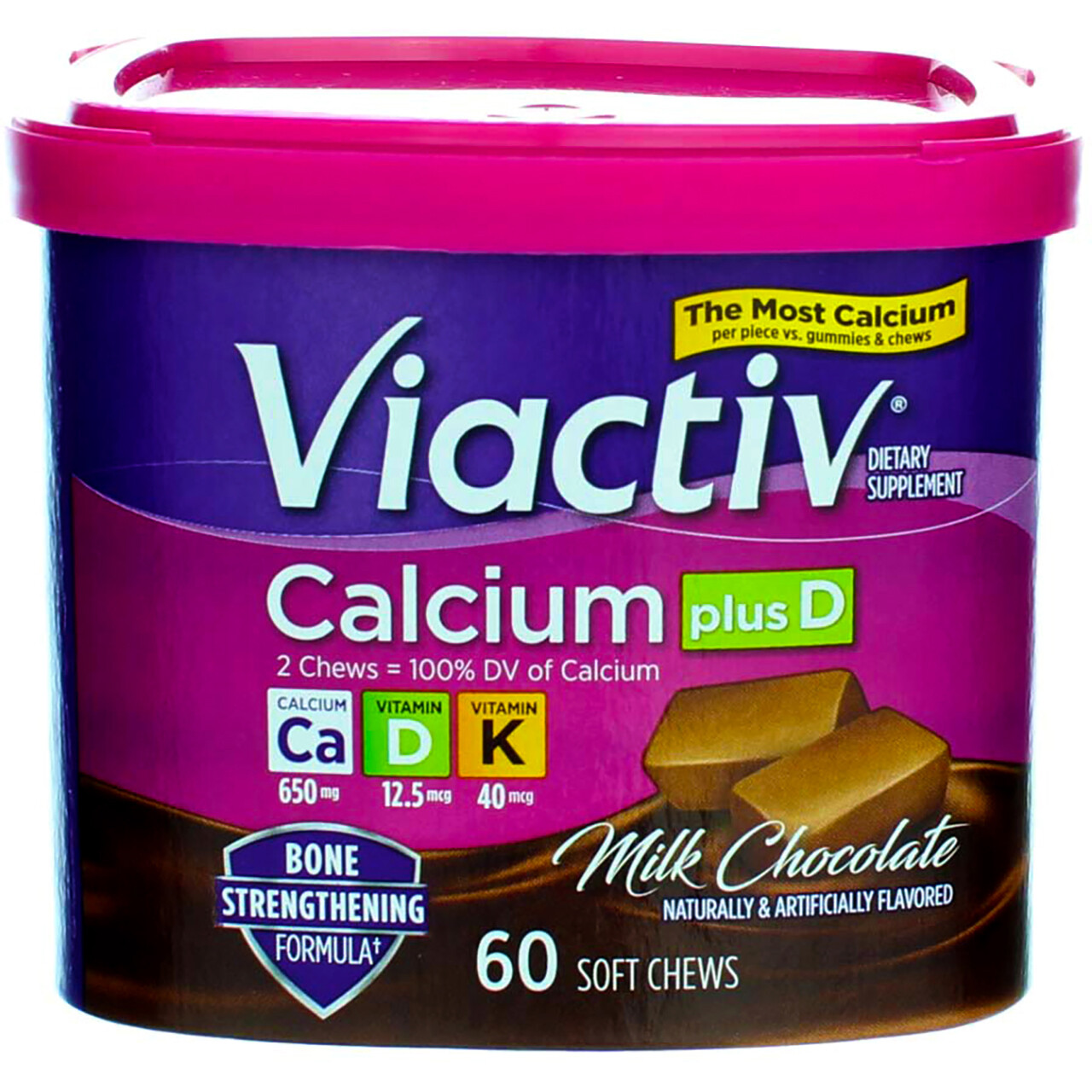 4 Pack Viactiv Calcium Plus D Dietary Supplement Chews, Milk Chocolate, 60 Ct