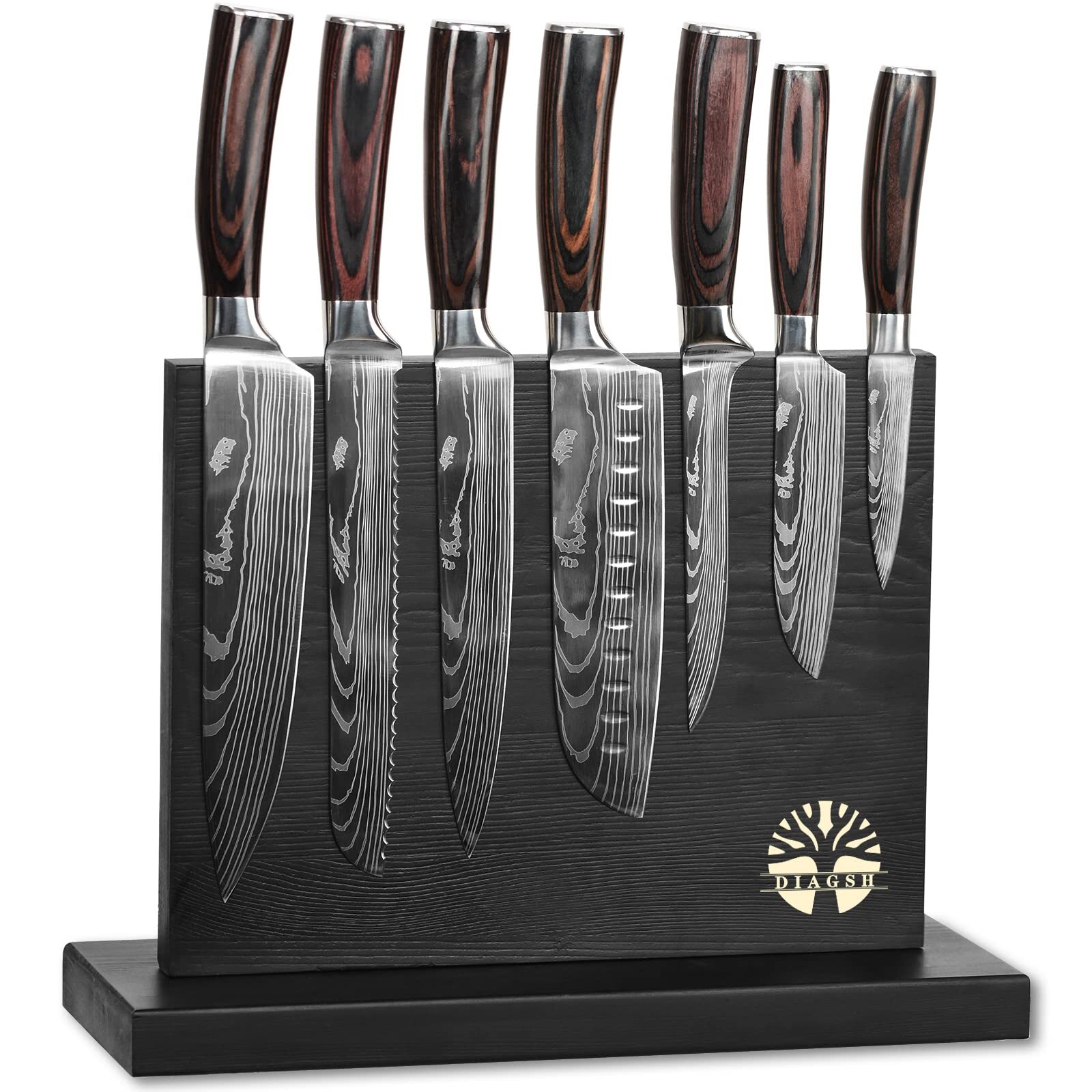 Knife Sets For Kitchen with Block Diagsh 7 Piece Hand-Forged High Carbon Stee...