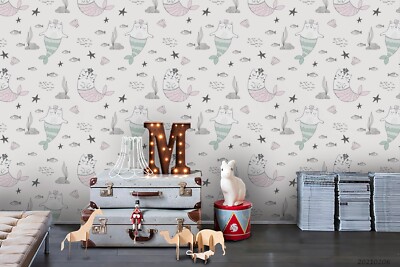 3D Cat Fish Starfish Cartoon Pattern Wallpaper Wall Murals Removable Wallpaper