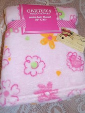 CARTER'S BLANKET PINK FLOWERS BUTTERFLIES SOFT FLEECE BABY ALL PURPOSE NEW GIRL