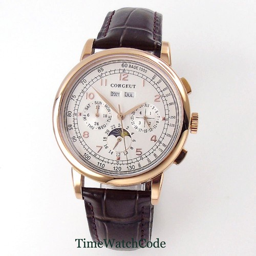 Corgeut 42mm Rose Gold Automatic Mens Watch Week Date Month Year Day/Night - Picture 5 of 38