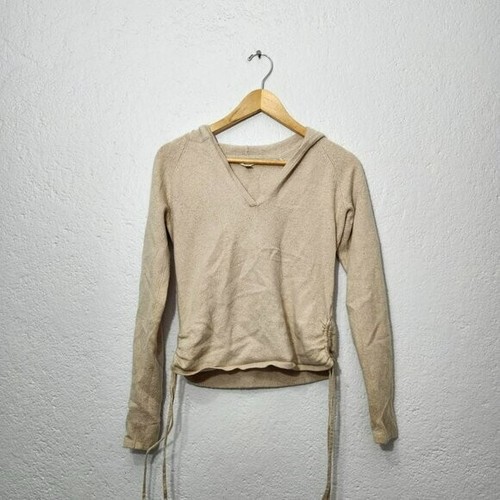 Caslon tan silk cashmere cropped hoodie sweater
