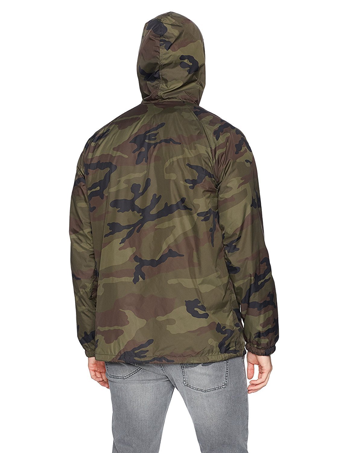 Obey ANYWAY Camo White Print Hooded Windbreaker Button Down Men's Coaches Jacket image 2