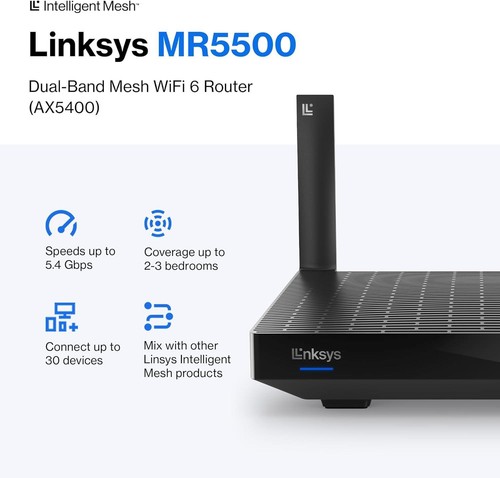 Linksys Hydra Pro 6 MR5500-KE AX5400 Mesh Dual-Band Wi-Fi 6 Broadband Router - Picture 2 of 11