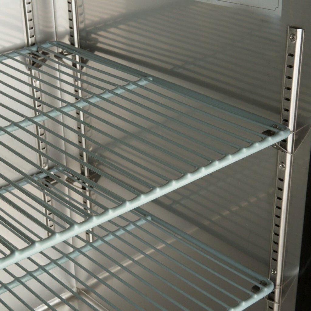 PEAKCOLD 90" Black Three Door Back Bar Cooler; Counter Height Glass Front Fridge