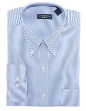 Club Room Blue White Striped Slim Fit 100 Cotton Mens Dress Shirt Size 15 34/35
