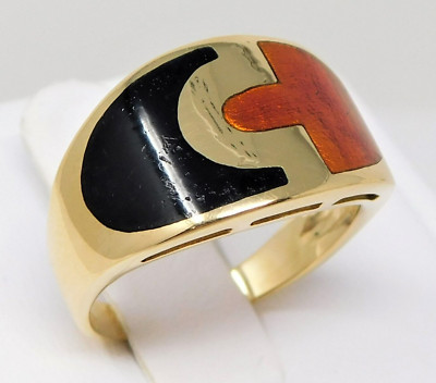 Bandring 17,4-18 kt Gelbgold Schwarz & Rost Emaille Größe 7,5 B4782