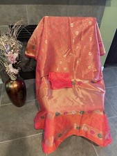 Peach Meenakari Silk Woven Benarasi Saree With Bp