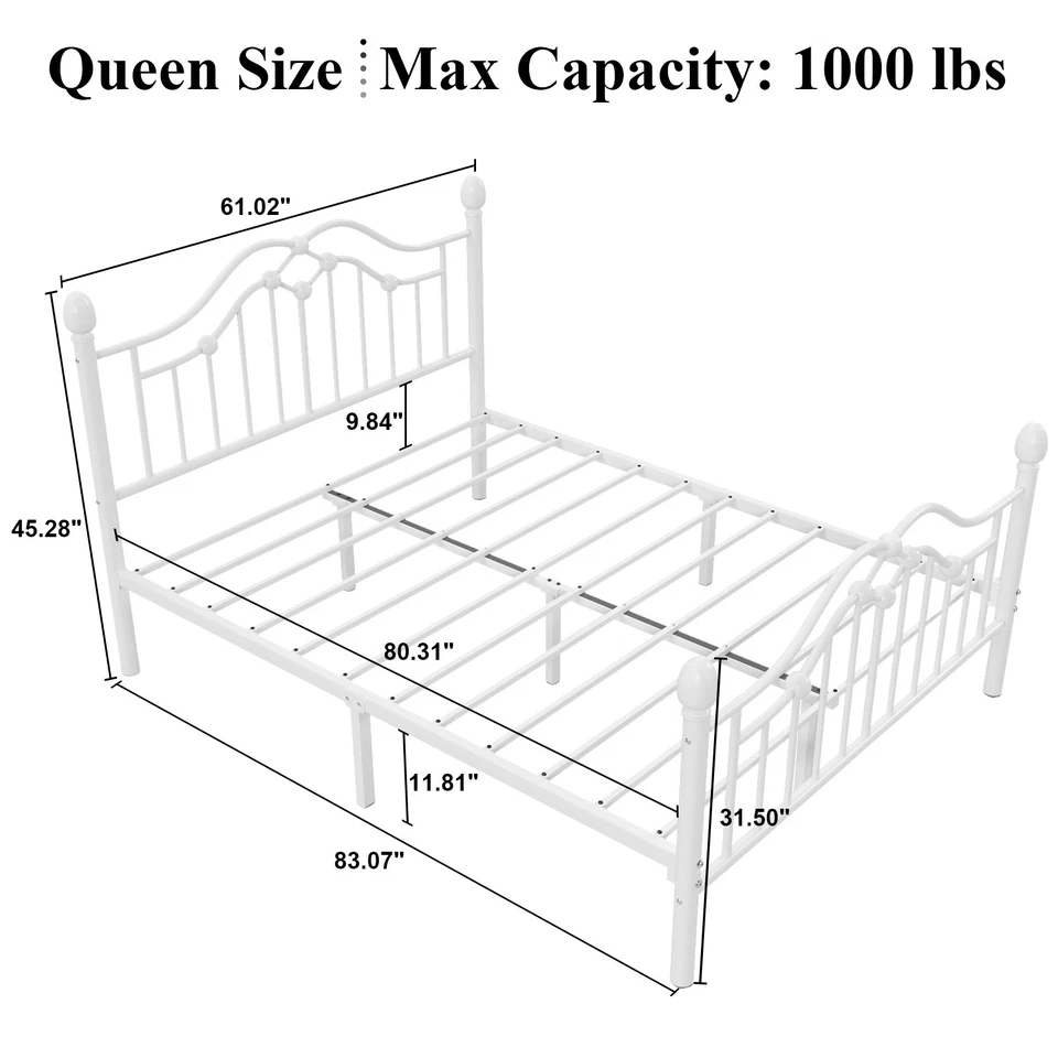 Twin Full Queen Metal Platform Bed Frame with Classical Headboard and Footboard - Image 4 of 4