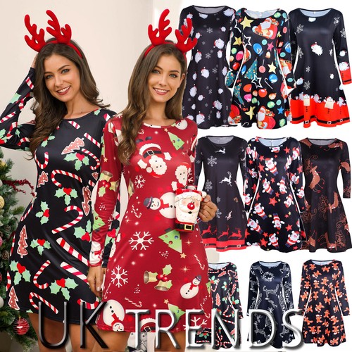 UK Womens Christmas Jumper Dress Santa 
