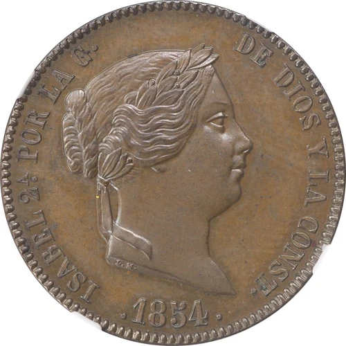 Spain 1854a 25 centimos de real Queen Isabel II NGC PF66BN